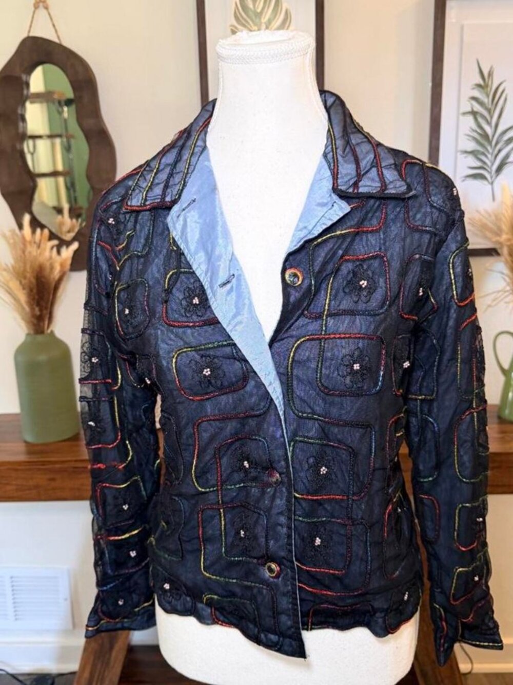Alexandra Pierce Mesh Beaded Jacket Petite M